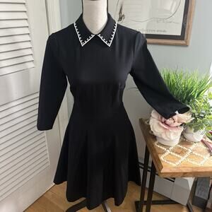KATE SPADE Womens Dress XS Black Embellished Collar Ponte Fit Flare Classic